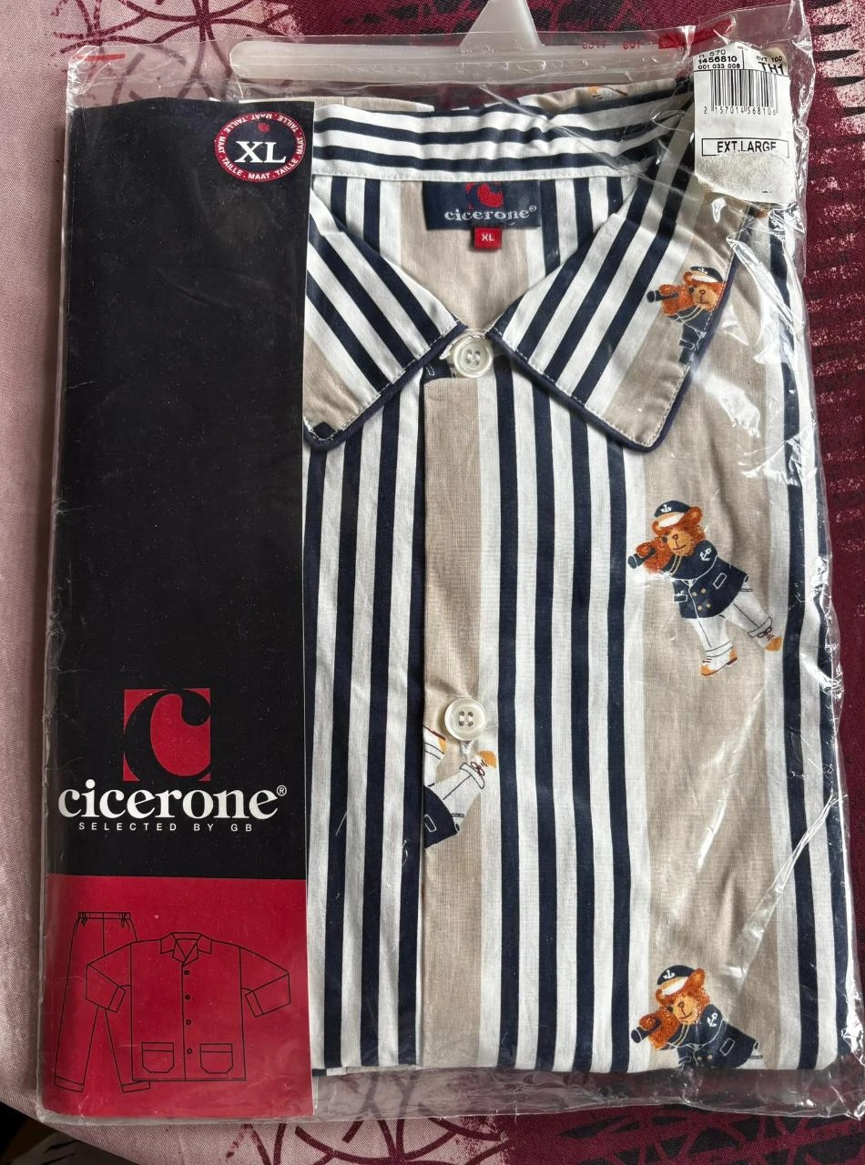 🧸 100% Cotton Striped Pajamas with Bear Motif Boyfriend Cut - Size XL – photo 2